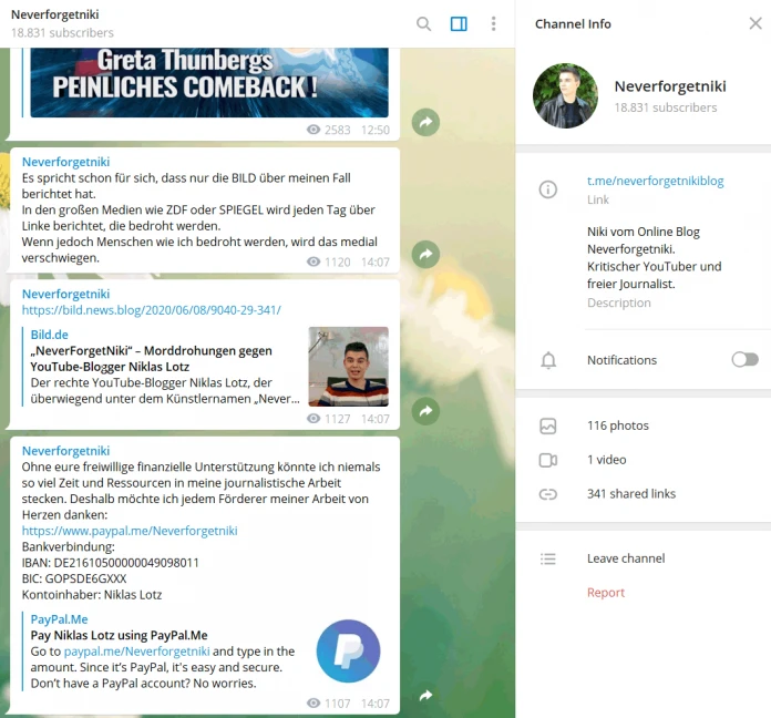 Warnung vor NeverForgetNiki - Morddrohung Fake-News und Datenausspähung - Niklas Lotz